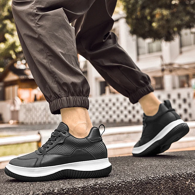 أحذية رجالية مريحة للرفع مقاس 7 سم أحذية رياضية من الجلد الطبيعي قابلة للتنفس للرجال خفيفة الوزن وغير قابلة للانزلاق أحذية غير رسمية لزيادة الارتفاع #4