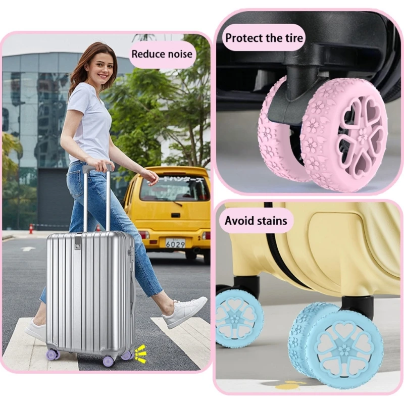 Protetores roda silicone flexíveis, 8 peças, projetados para proteger abrasão, capa roda para viagens