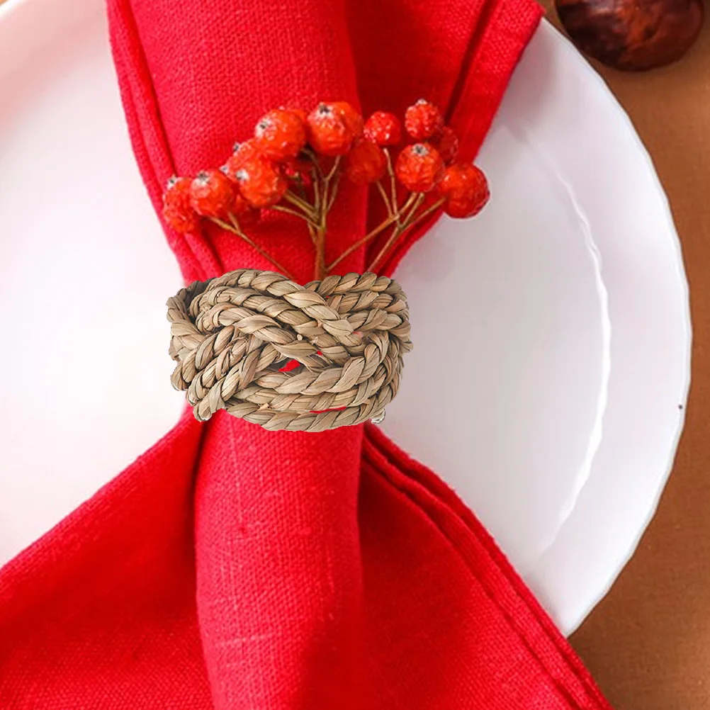 

6pcs Napkin Rings Straw Woven Napkin Holders Handmade Natural Rustic Buckles For Wedding Party Festival Dining Table Decor Home