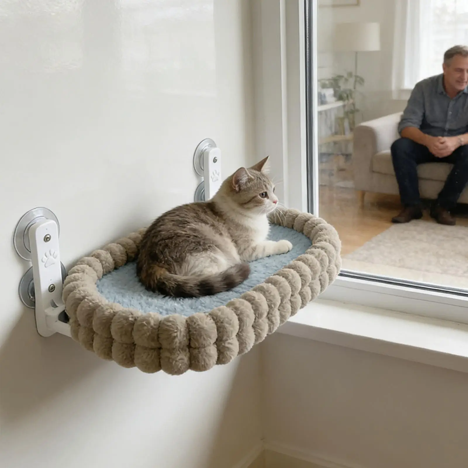

Window Cat Bed Suction Cup Foldable Detchable Kitten Bed Double-Sided Plush Window Hammock For Cats Inside For Indoor Pet Glass