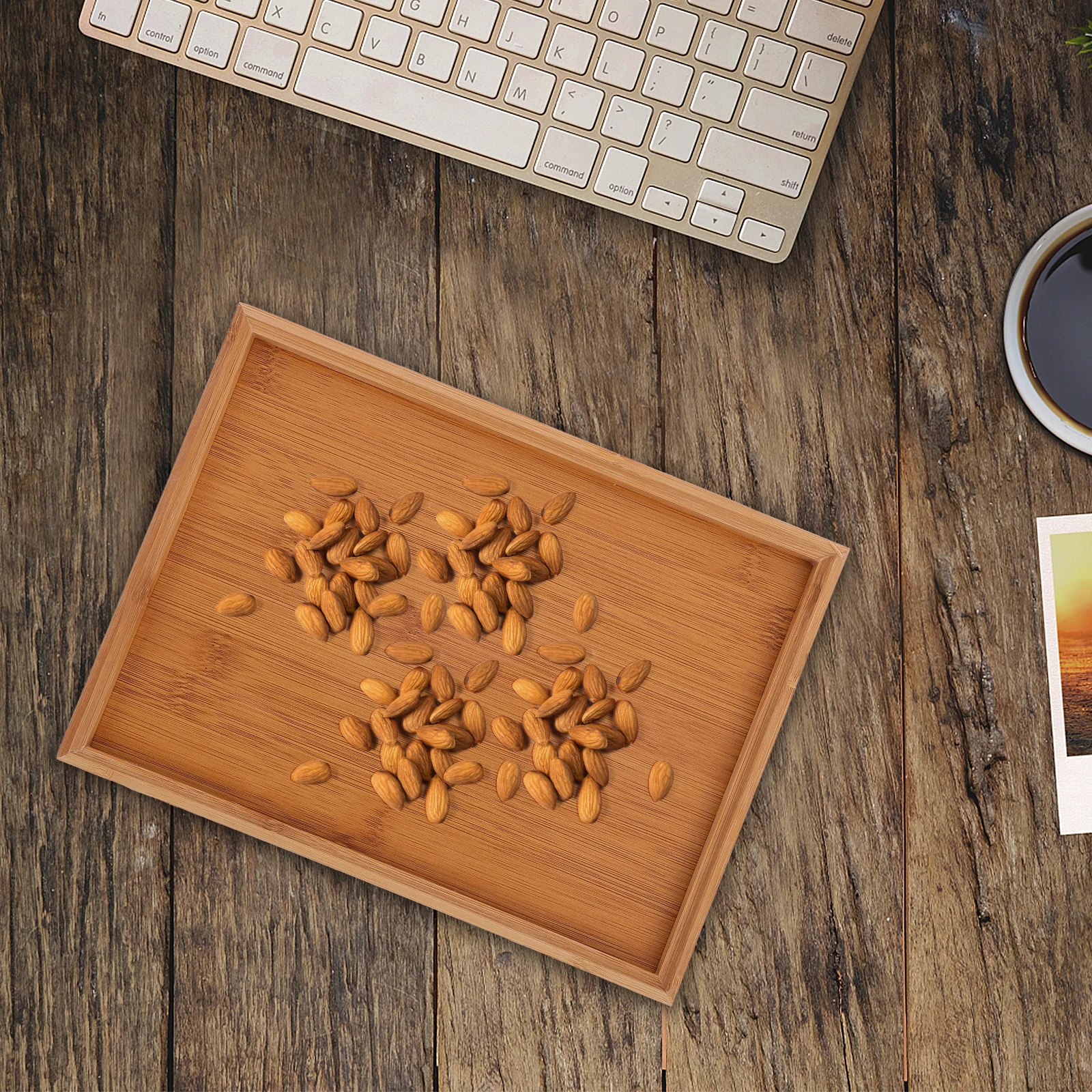 

1pc Bamboo Storage Food Serving Platter Home Tea Tray Rustic Simple Design For Keys Remote Snacks Storage Bamboo Tray