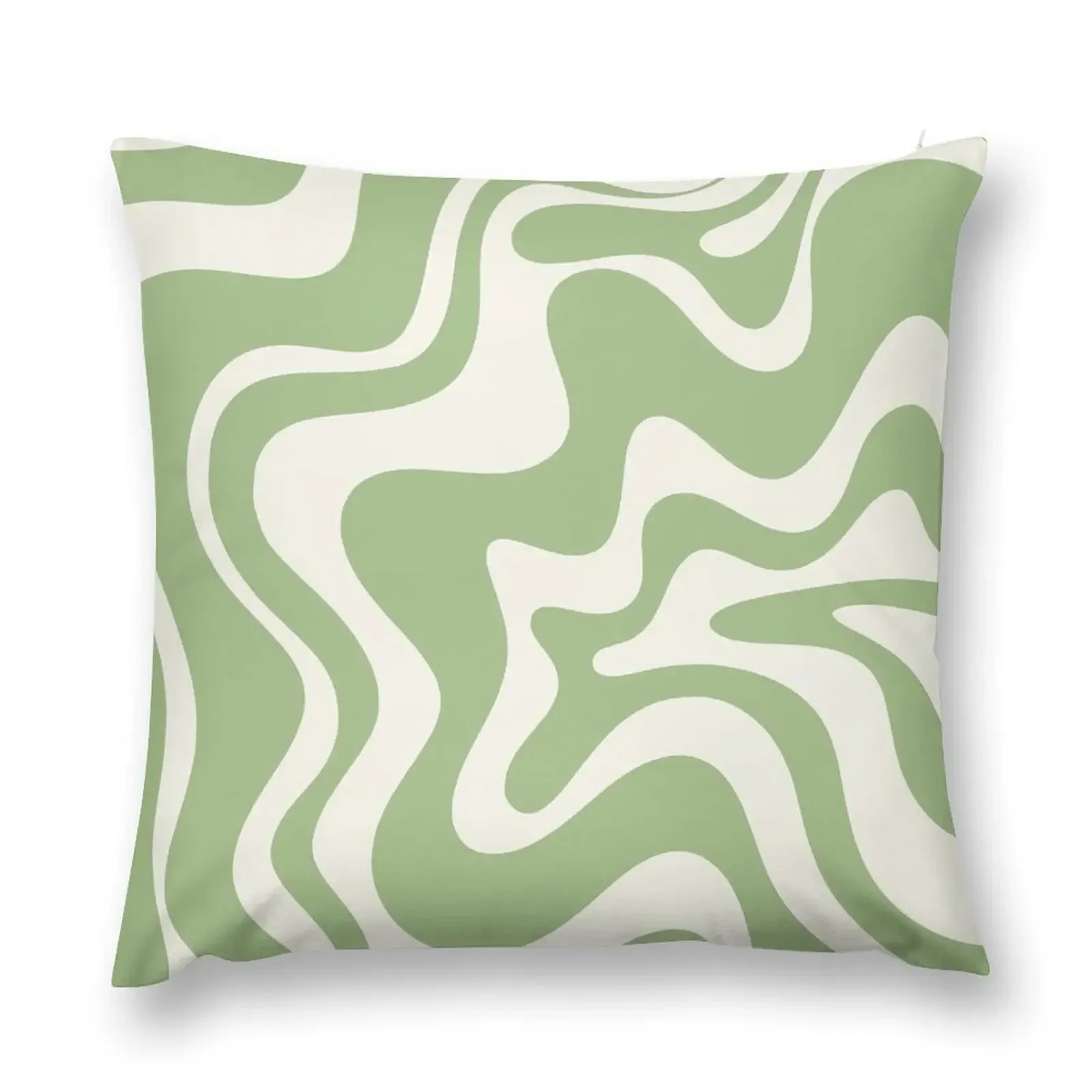 Retro Liquid Swirl Abstract Pattern in Light Sage Green and Cream Throw Pillow Christmas Pillow Covers Sitting Cushion pillow