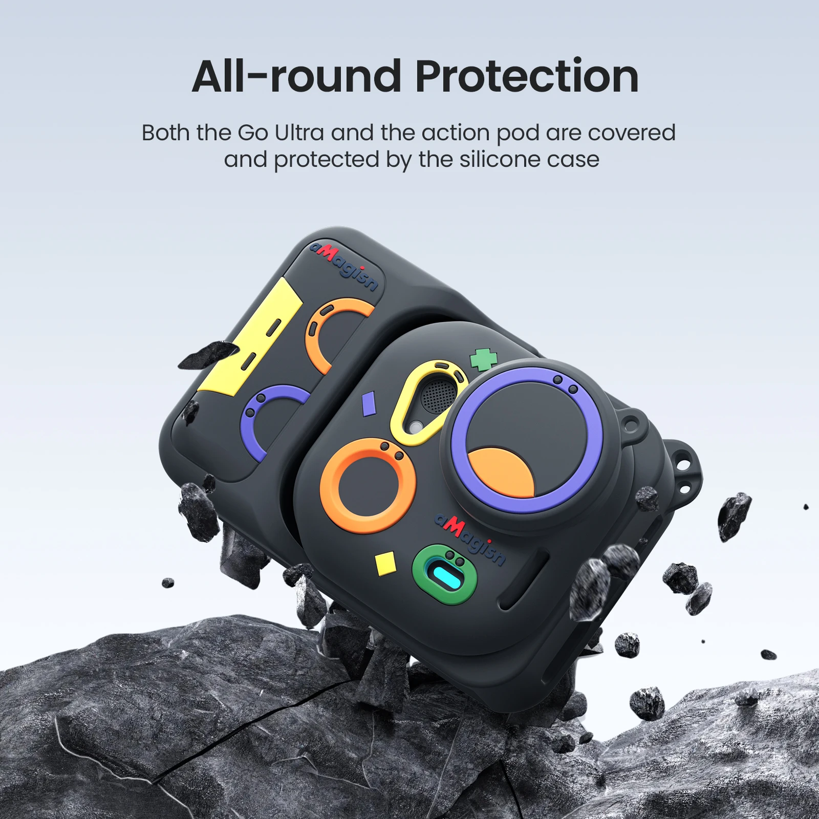 aMagisn Silicone Case for Insta360 Go Ultra Protective Case with Detachable Lens Cap & Anti-Loss Strap for GoUltra Accessories