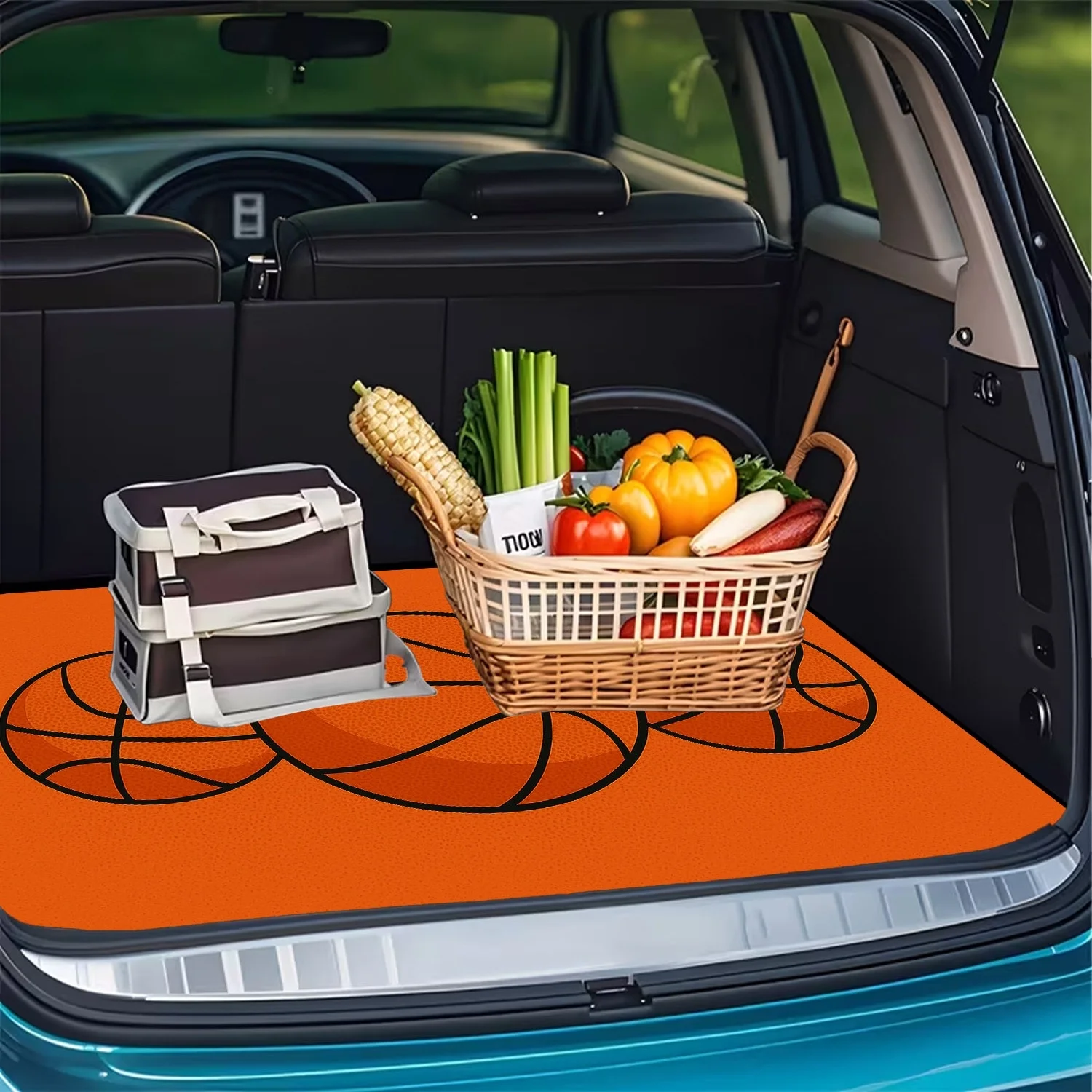 1pc, Basketball Style Polyester Fiber Trunk Mat, Featuring A Basketball Print Design, An Essential Item For Travel, Compatible W