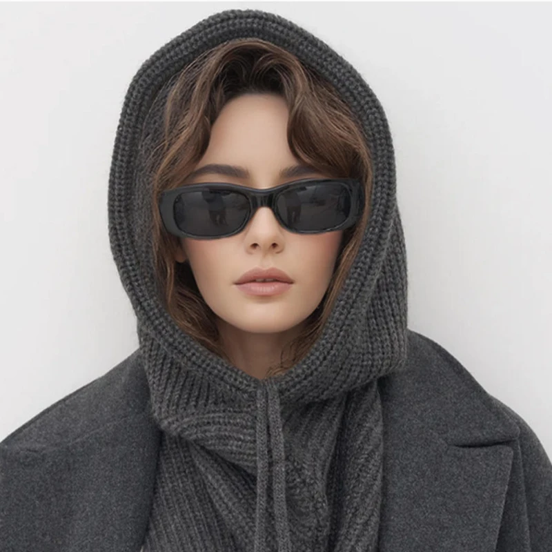 

Зимняя шапка-балаклава, шарф для женщин, вязаные шапки с капюшоном, уличные теплые цельные шапочки с воротником на шее, шапки для девочек