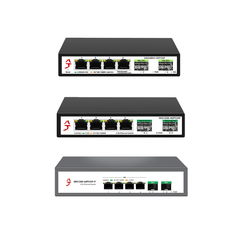 XikeStor 6-Port L2 Managed & Unmanaged & POE Ethernet Network Switch 2.5G RJ45 Ports 10G SFP+ Slots Switch Fanless Plug and Play