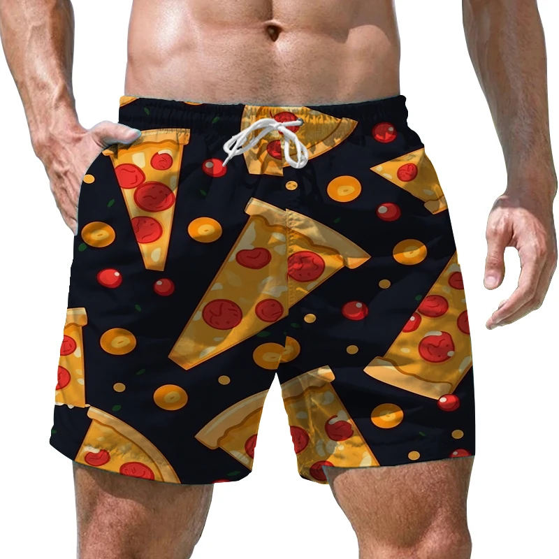 Swimming Shorts Loose Casual Shorts Summer New Beach Shorts Men's Quick Drying Shorts Pants Pizza 3D Printed Shorts