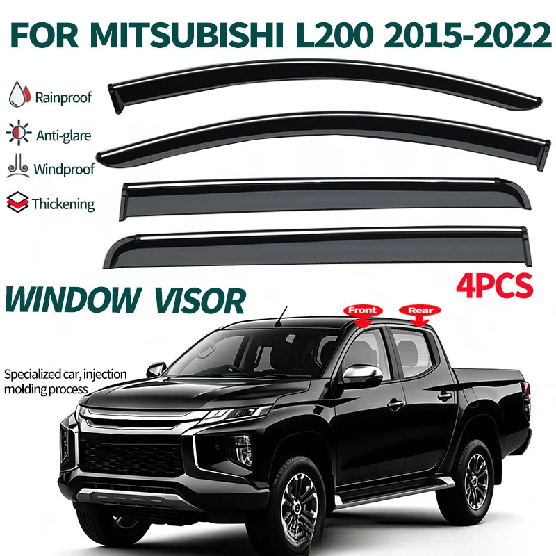 Weathershields Thickening Window Visors For Mitsubishi Triton L200 2015 2016 2017 2018 2019 2020 2021 2022 Anti-glare Door Visor