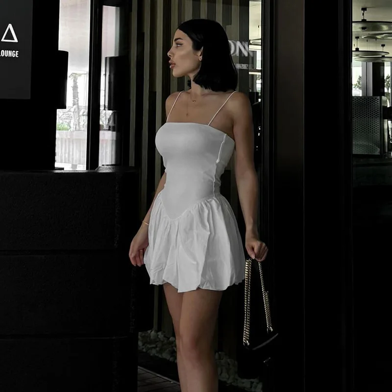 Sexy Women Vintage Solid Mini Dress Cami Ball Gown Dresses Slash Neck Sleeveless Summer Female Fashion Casual Dress Vestidos
