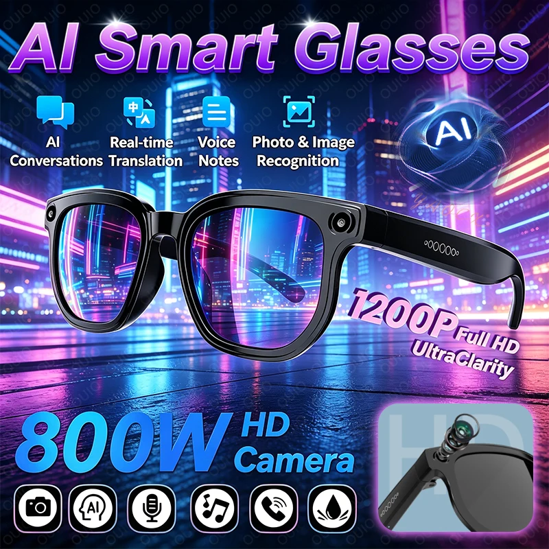 

AI Smart Glasses 800W Camera Photos&1200P Videos Translation Auto-Dimming Lenses Image Recognition Surround Music Smart Glasses
