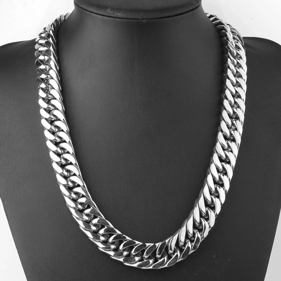 10/12/14/17mm wide Heavy Polished 316L Stainless Steel Curb Cuban Chain Necklace for Men Boys Waterproof Jewelry Gift