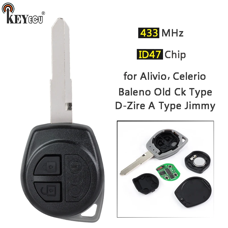 

KEYECU 433 МГц ID47 чип дистанционный брелок для Suzuki Celerio, Alivio, Baleno Old Ck Type, D-Zire A Type Jimmy