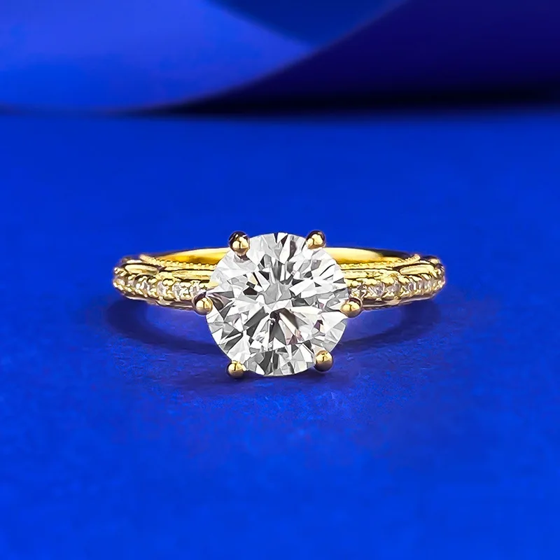 

Новое серебряное позолоченное кольцо S925 с инкрустацией 8.0 и круглым белым бриллиантом, модное и универсальное, классический стиль прямой трансляции