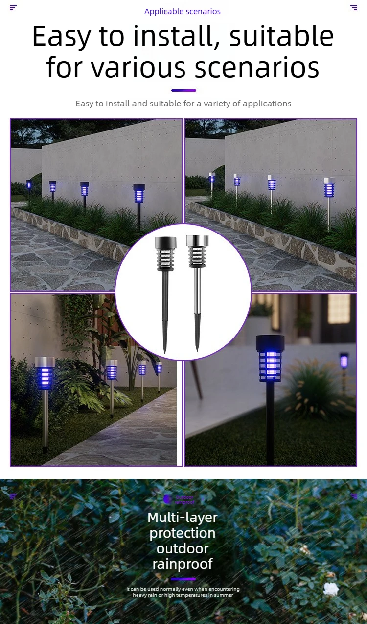 Solarbetriebener Insektenvernichter, wasserdicht, elektrische Mückenfalle, UV-Fliegenfalle für Garten, Terrasse, Hof, Camping, Insektenbekämpfungslampe – Detail 5