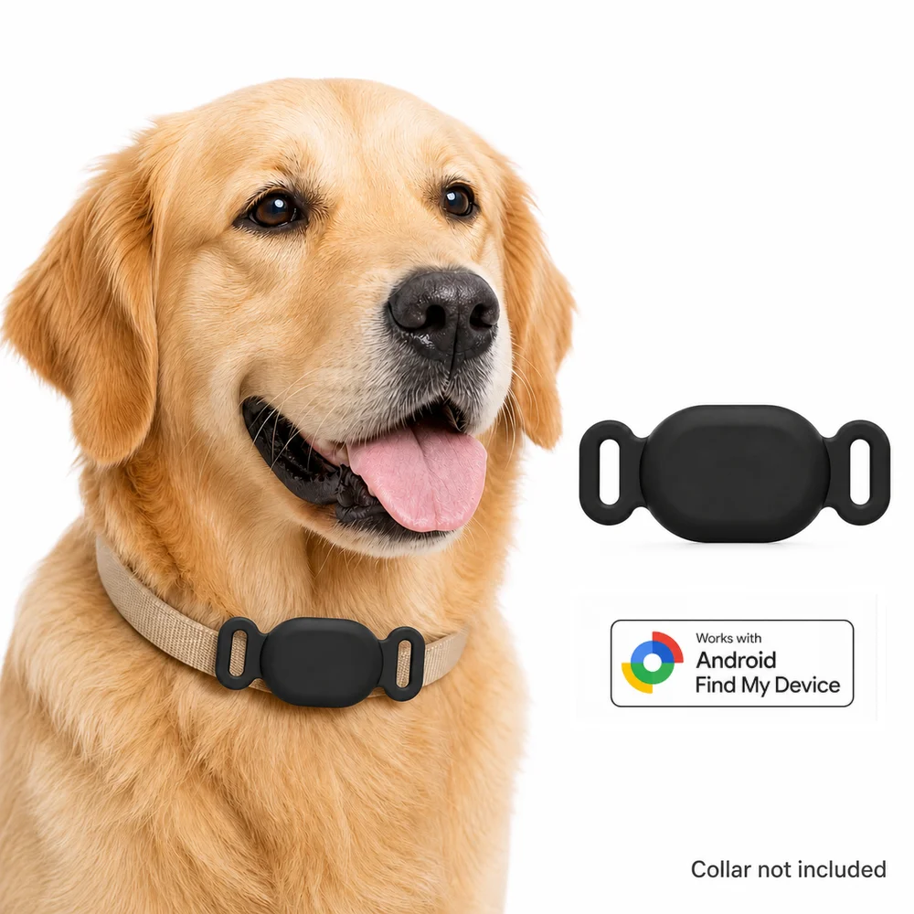 Pet GPS Location Tracker for Dogs & Cats, Works with Google Find My Device, Anti-Lost Tag with Silicone Case, No Monthly Fee