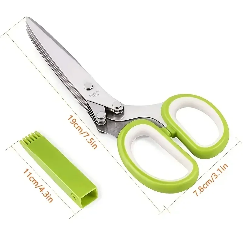 Stainless Steel Onion Scissors 5 Blade Kitchen Herb Shears Herb Cutter For Chopping Basil Chive Parsley Kitchen Multifunctional