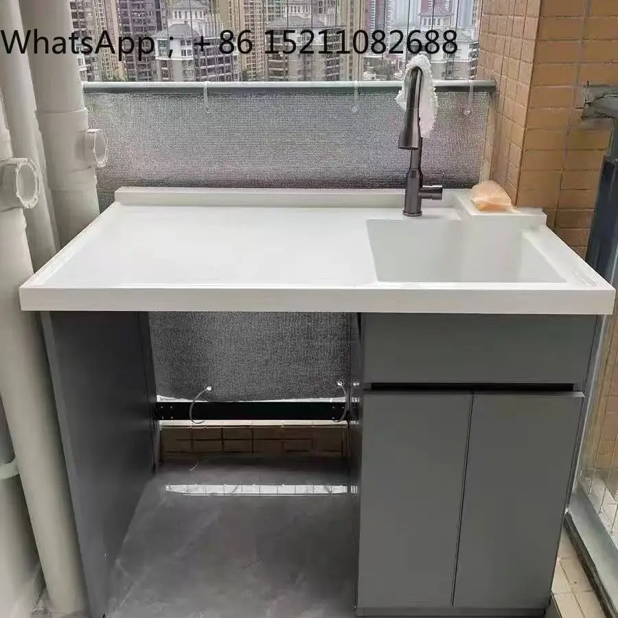 SCY corner cutting no washboard integrated laundry pool basin balcony quartz stone wash basin integrated basin