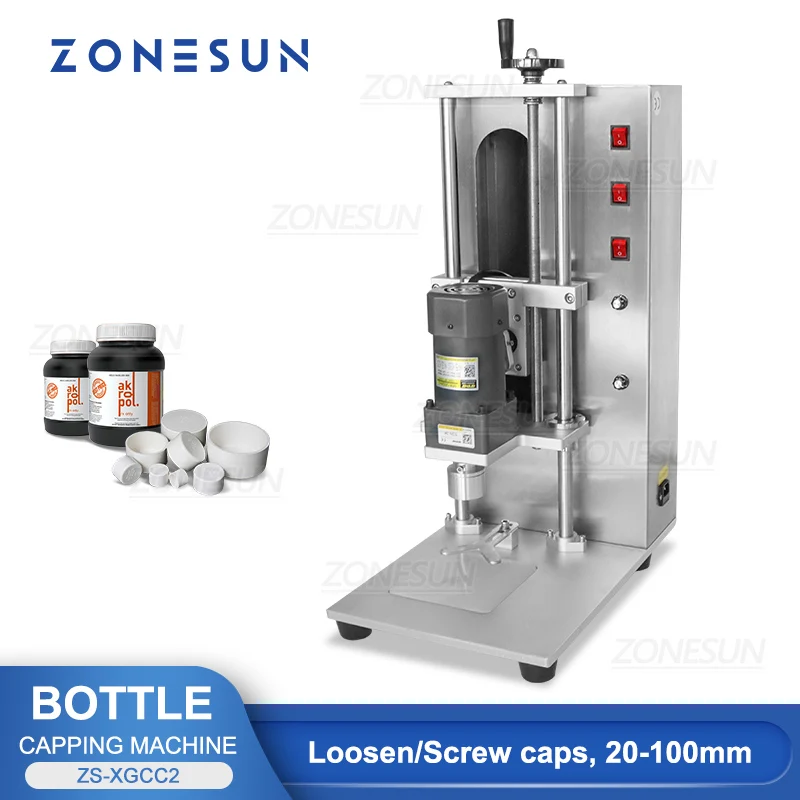 

ZONESUN ZS-XGCC2 Benchtop Electric Capping Sealing Machine for Screw Closure Threaded Cap Metal Lid Plastic Bottle Jar Container