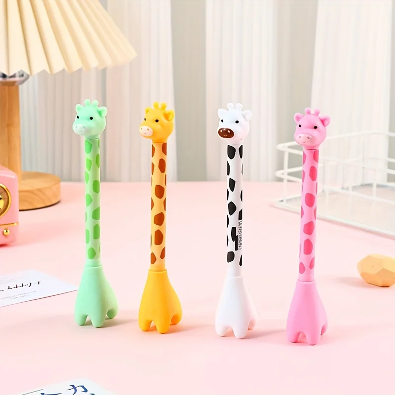 Two cute giraffe-shaped gel pens,with an attractive and realistic design,smooth writing,black pen cores,exquisite signature pens