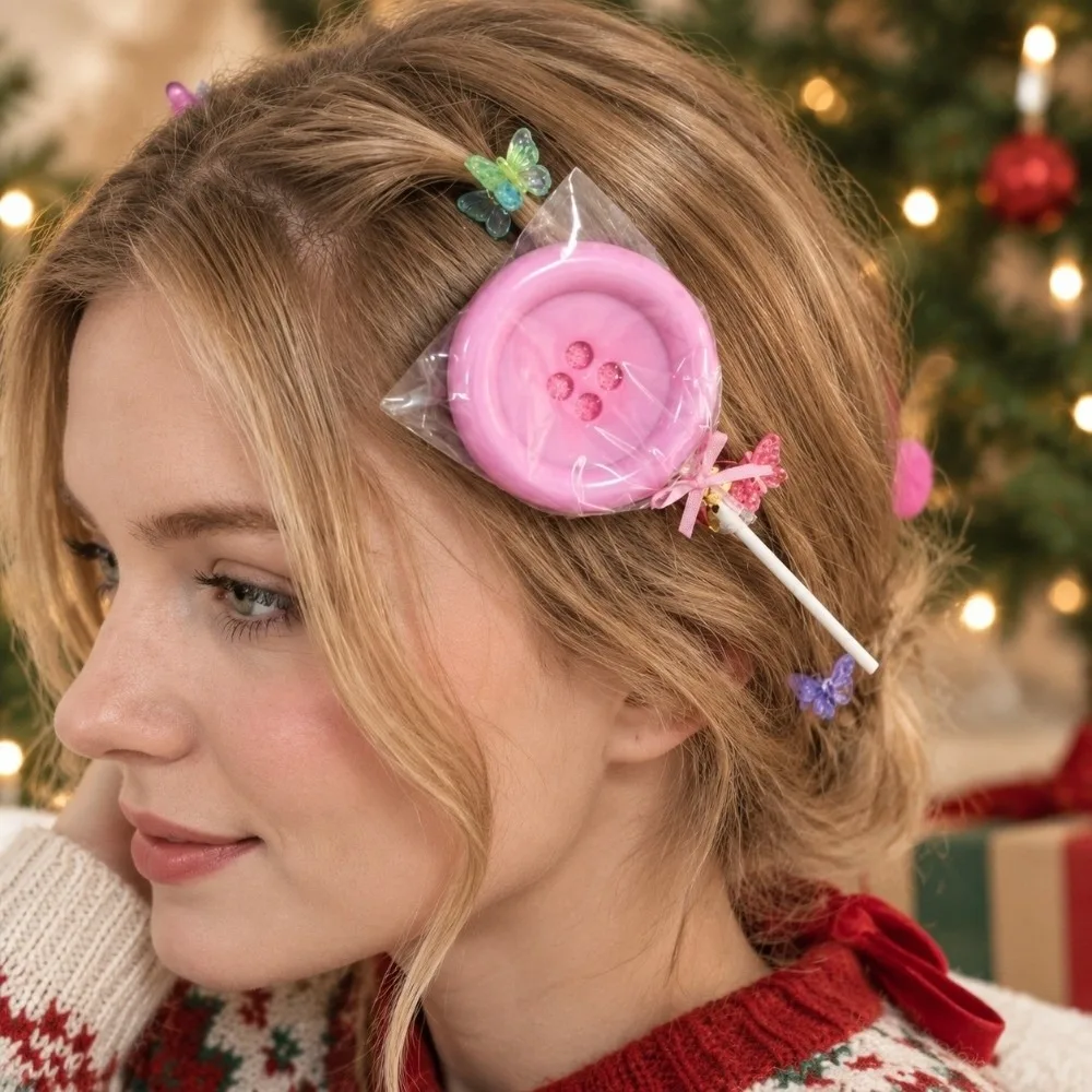 Creative Large Button-Shaped Hair Clips Harajuku Exaggerated Sweetheart Style Side Clips Cute Dopamine Y2K Lollipop Hair Clip