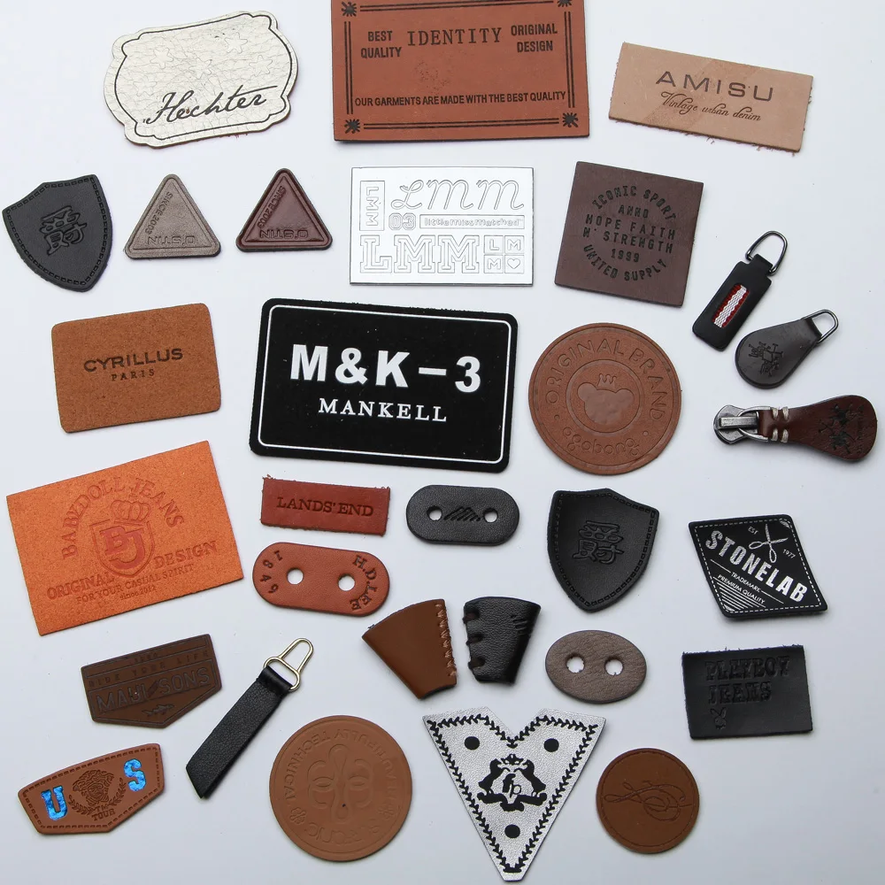 personalized leather label for jeans clothing labels leather custom logo sewing label with brand logo view 4