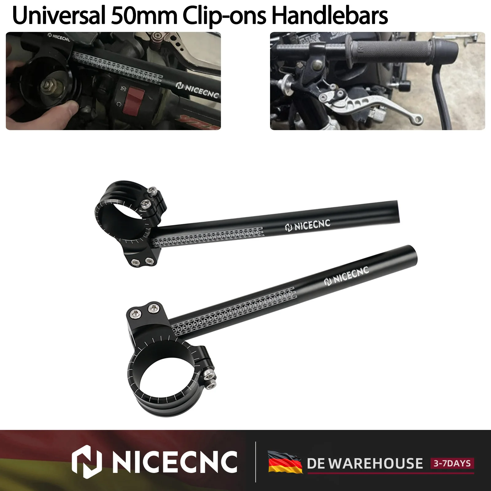 Universal 7 °   Clip-Ons Motorrad-Lenker 50mm Gabelrohre 22,2 mm 7/8 Zoll für Kawasaki Ninja ZX-6R ZX-10R Suzuki GSXR600 GSXR750 GSXR1000 GSXR1100 Hayabusa GSXR1300 TL1000S TL1000R YZF-R1 YZF-R6 Honda