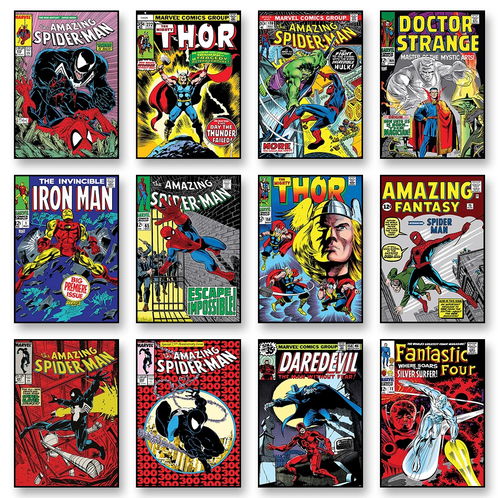 Póster de MINISO Marvel, lienzo de superhéroe, arte de pared impreso, Mural de Spider-Man Hulk, pintura decorativa para decoración de la habitación del hogar, regalo sin marco