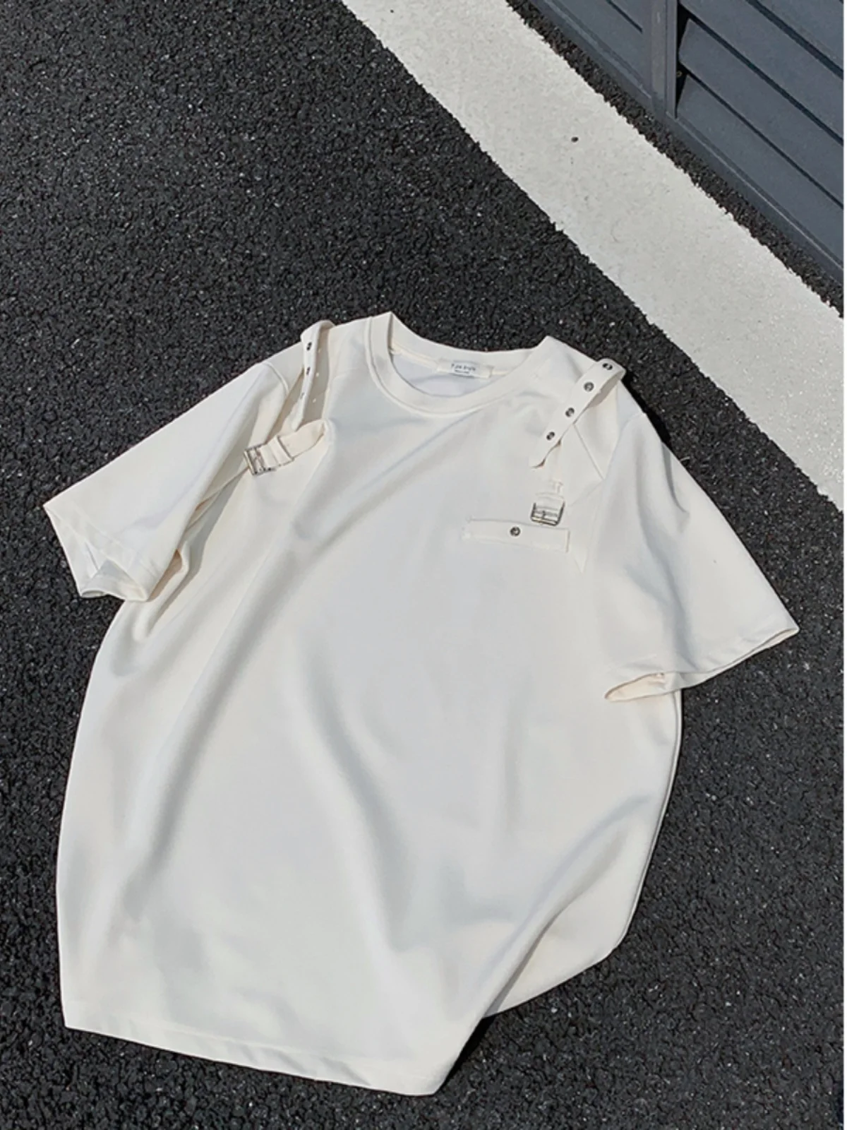 Trendy f Sve T-irt for Men with Belt American Retro Design Summer Faionable Loose Fit Polyester Spandex Blend