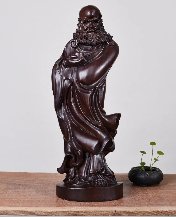 45CM Large GOOD-HOME Temple Spiritual protection Bless family # African ebony wood Bodhidharma Buddha carving ART statue