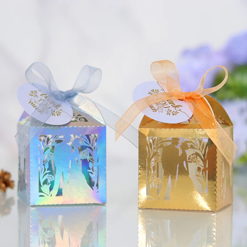 

50 шт., коробка конфет для жениха и невесты с ленточной биркой, подарочная упаковка для свадьбы, крещения, подарочная упаковка, поставка для вечеринки в честь Дня святого Валентина