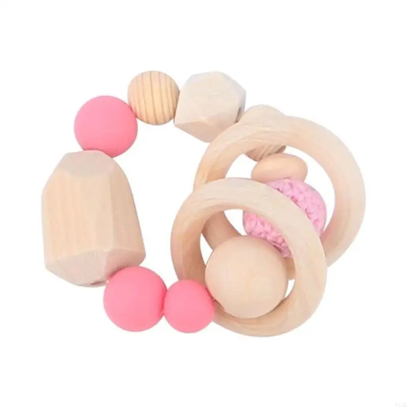 

E06F Rose Flower Baby Pram Pendant Rattle Pacifier Chain Clip Wooden Beads Bracelet Bed Mobile Infants Rattles