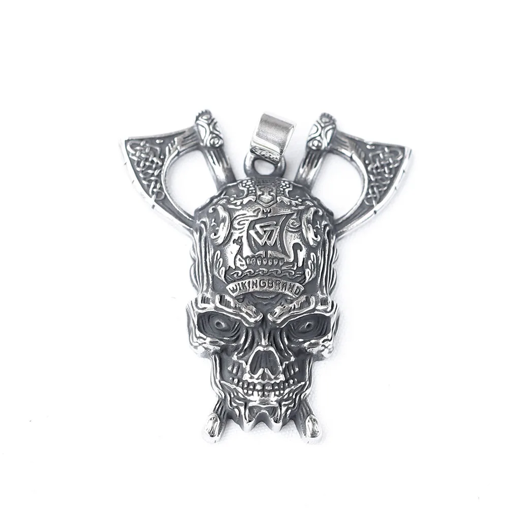 2024 New Viking Skull With Axe And Celtic Knot Pendant Necklace Fashion Metal Chain Jewelry Man Women Vintage JEWELRY - view 6