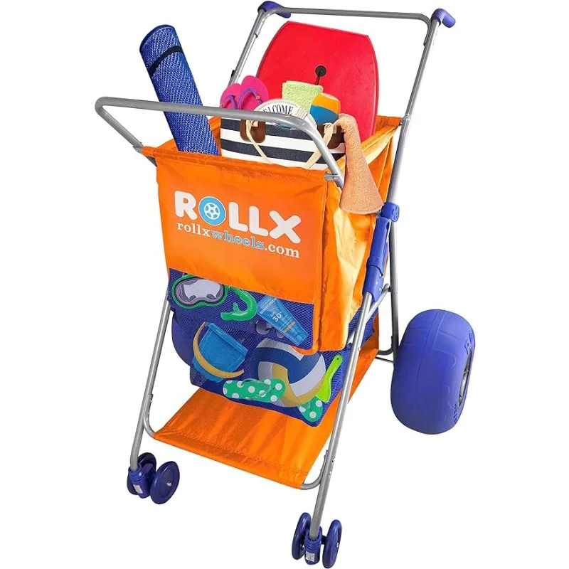 

Beach Cart with Big Balloon Wheels for Sand, Foldable Storage Wagon with 13 Inch Beach Tires (Pump Included) (Orange)