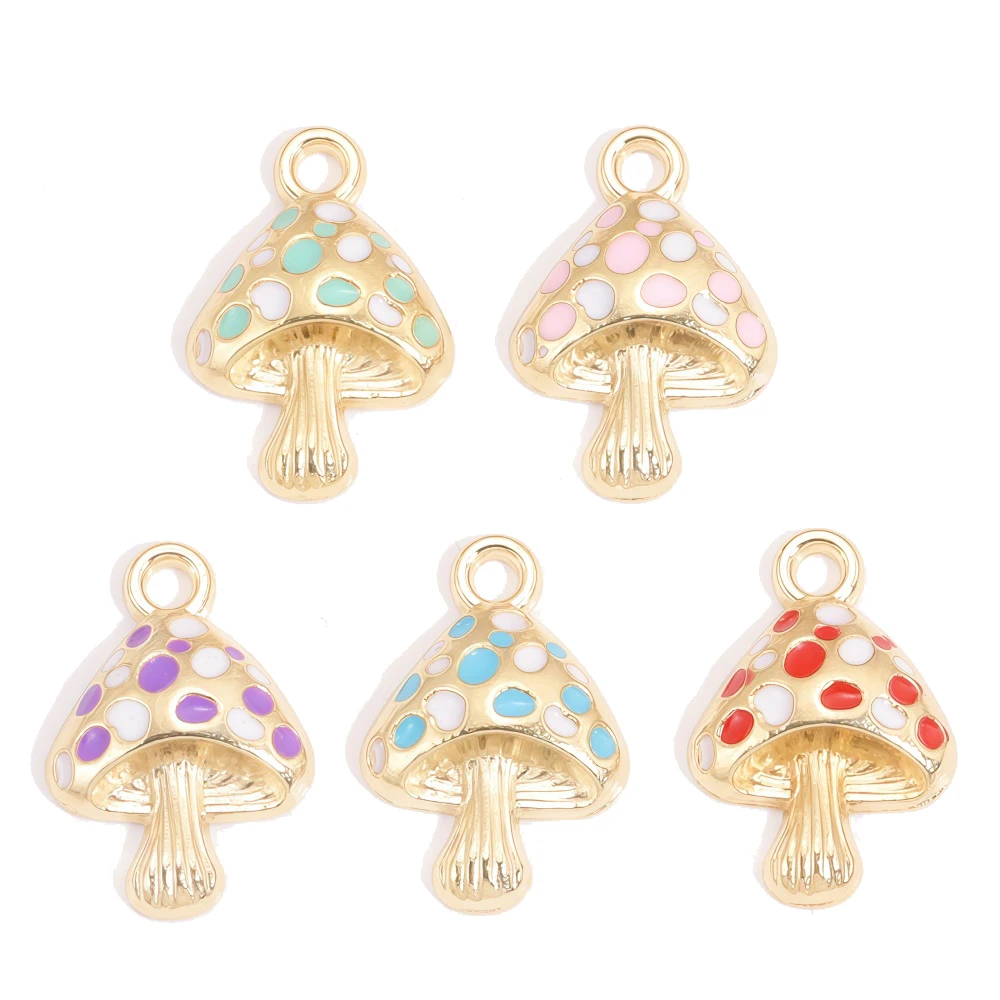 Peixin 15Pcs Mixed Mushroom Charms Gold Silver Plated Enamel Spotted Fungus Pendants Wholesale DIY Craft Jewelry Accessories