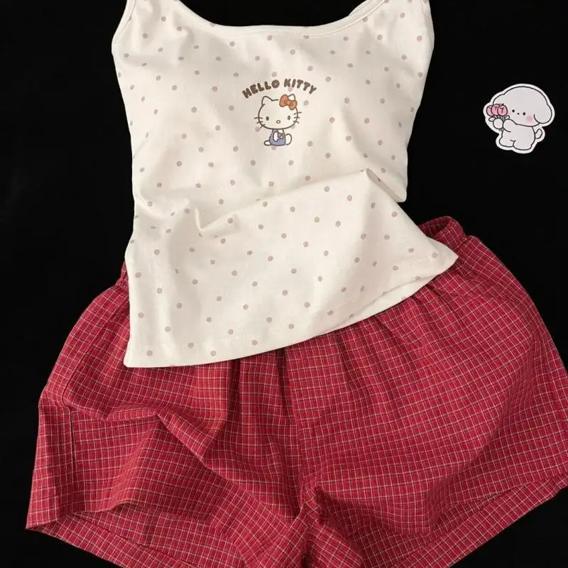 

Sanrio Girls Sling 2 шт., детские шорты в новом стиле «Hello Kitty», модная домашняя одежда Sweet Pure Desire, уличная одежда с нагрудником