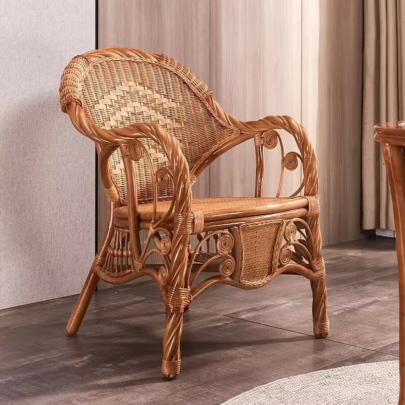 Wholesale natural rattan chairs three-piece five-piece balcony small tables and chairs coffee table rattan single backrest loung