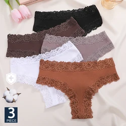 FINETOO 3PCS/Set Cotton Panties Sexy Floral Lace Lingerie Women Soft Intimate Underwear Underwear Girls Briefs S-XL Underpants