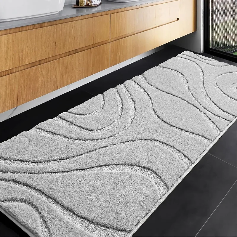 Bathroom rug mat, machine washable bathroom mat, large light grey soft absorbent microfiber bathroom mat for bathroom floor