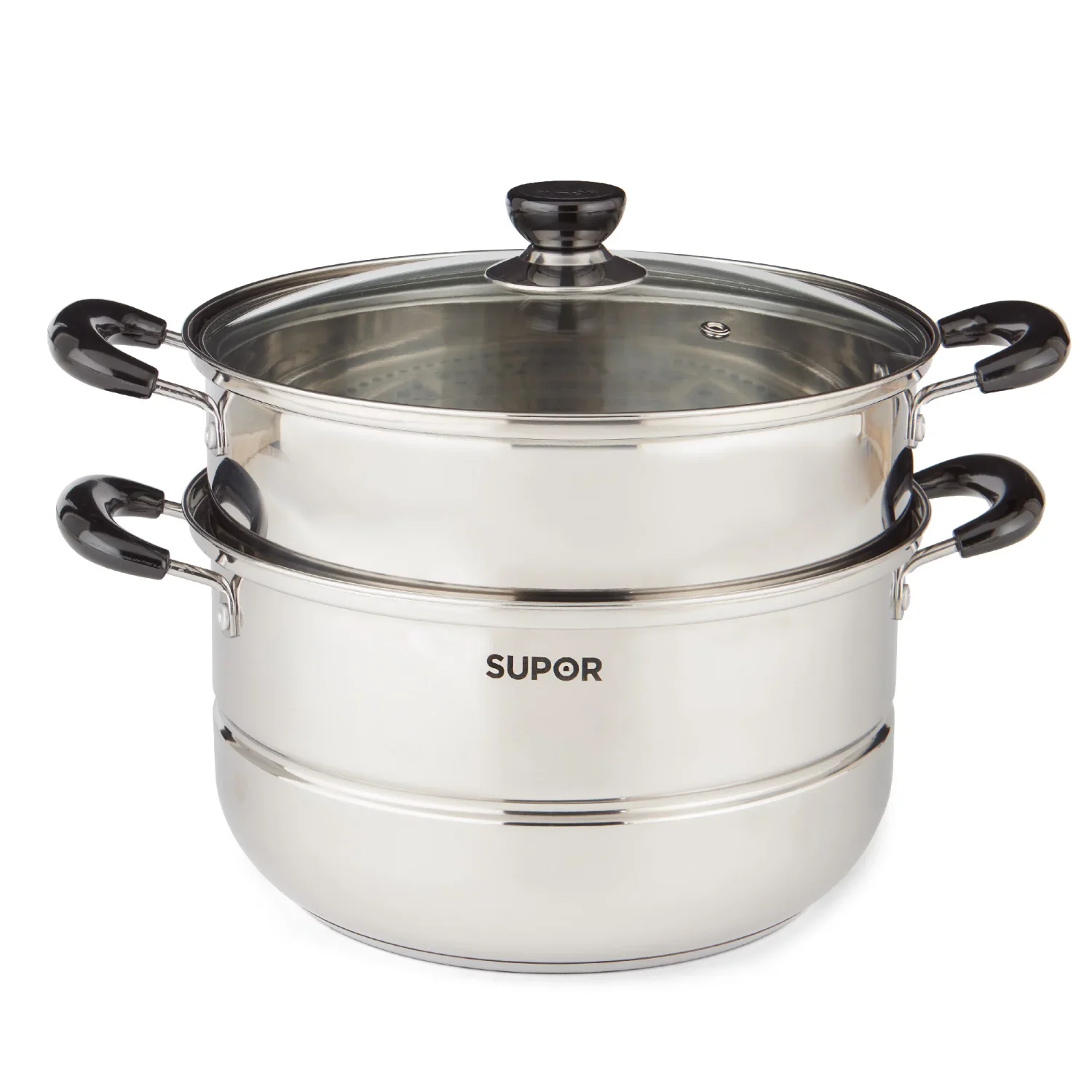 

Stainless Steel 7.6 Quart 2-Tier Steamer, Induction Compatible with Cool-Touch Handles and Glass Lid