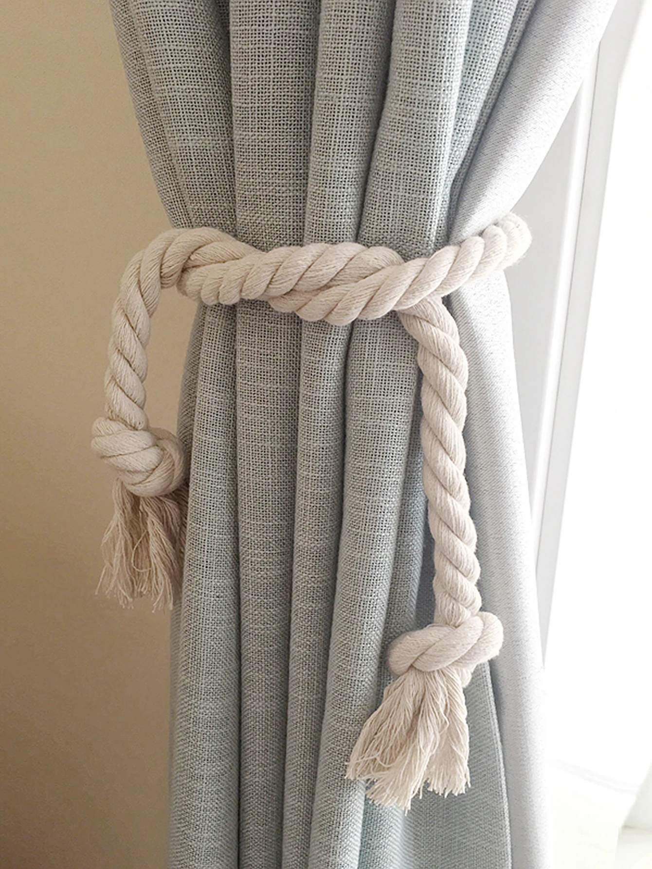 1 PC Modern Pure Curtain TieBack Decorative,Curtain HoldBack Rope Convenient Curtains TieBack,Beige Curtain Holder Clips