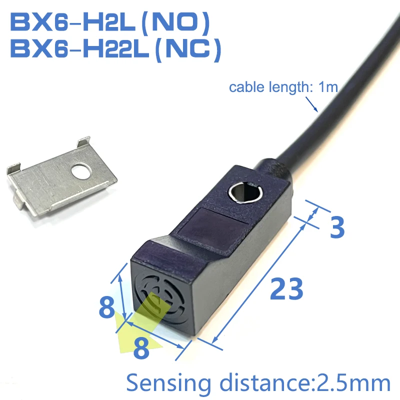 Miniature Square Proximity Sensor Switch 2-wire NO NC Sensing distance：2.5mm 5to24VDC Metal Inductive Limit Sensor BX6-F/H