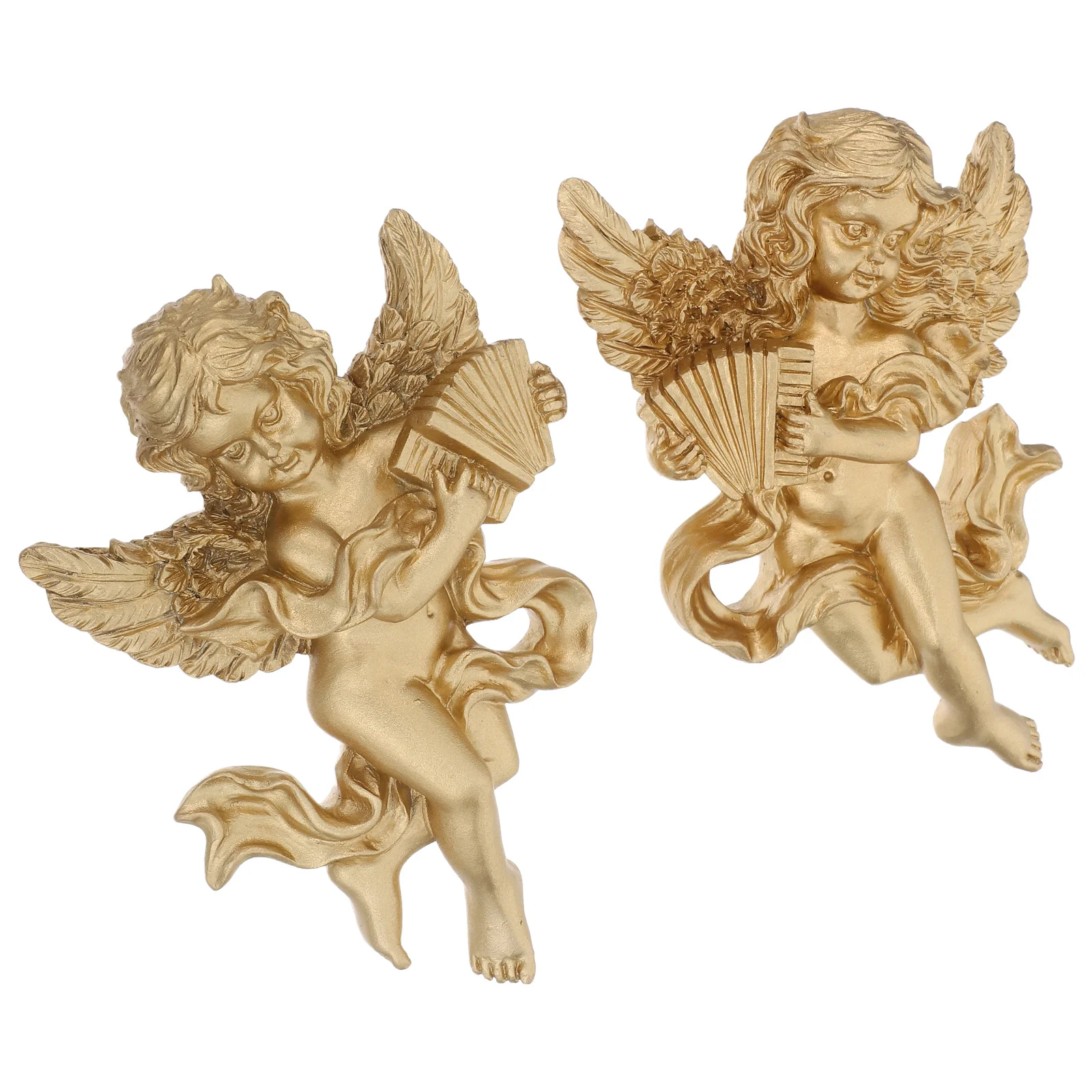 

1Pair Angel Wall Sculpture Decor Golden Resin Cherub Holding Harp Vintage Style Home Wall Art for Bedroom Living Room Decoration