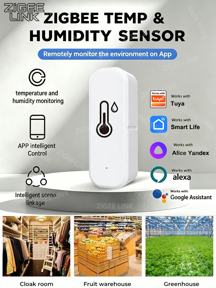 Zigbee Hochpräziser Temperatur- und Feuchtigkeitssensor für den Haushalt, Innenraum-Hygrometer-Thermometer mit Tuya APP Fernüberwachung und Alarmfunktion