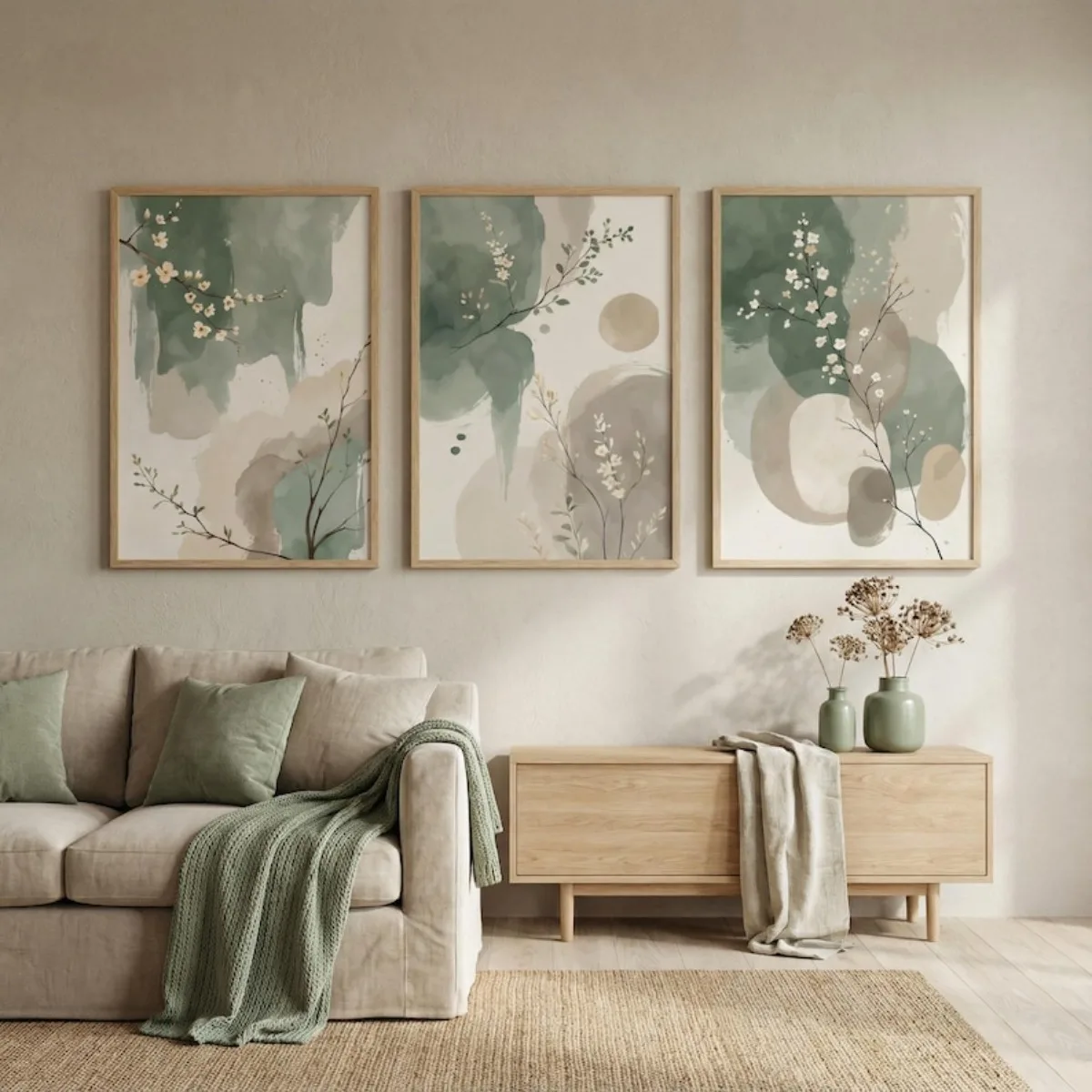3pcs/set Japandi Sage Green Abstract Canvas Prints Poster Modern Minimalist Botanical Art Prints Living Room Wall Art Home Decor