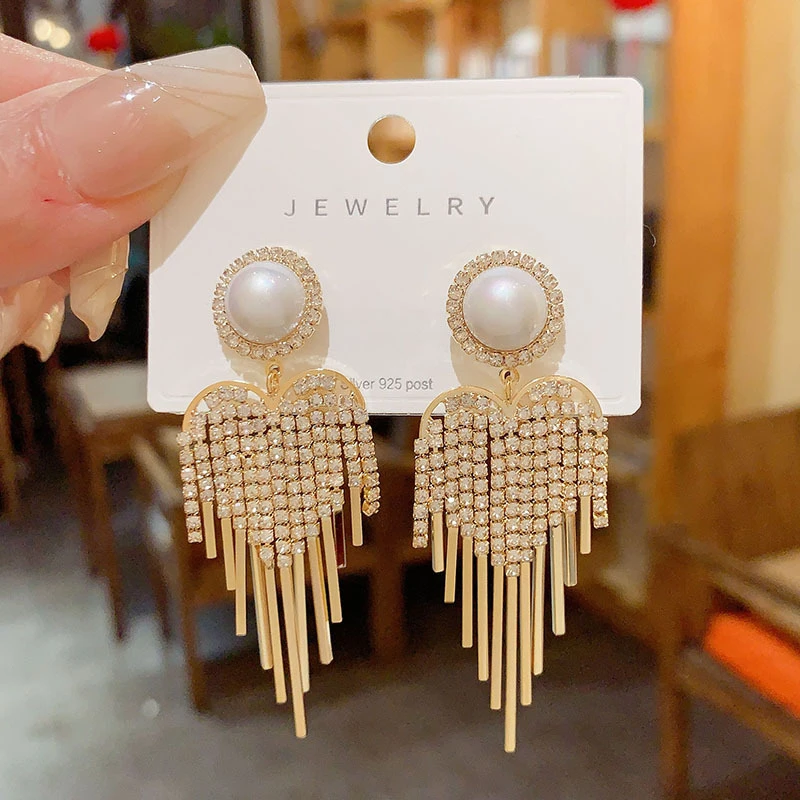 925 Silver Needle Korean Fashion Crystal Heart Tassel Earrings For Women Jewelry 2026 Trending New Luxury Women's Drop Earrings - view 5