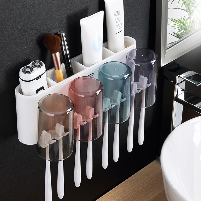 Toothbrush Holder Wall Set Toothbrush Cup Mouthwash Cup Toothpaste Squeezer Tooth Cup Household Washing Table Shelf