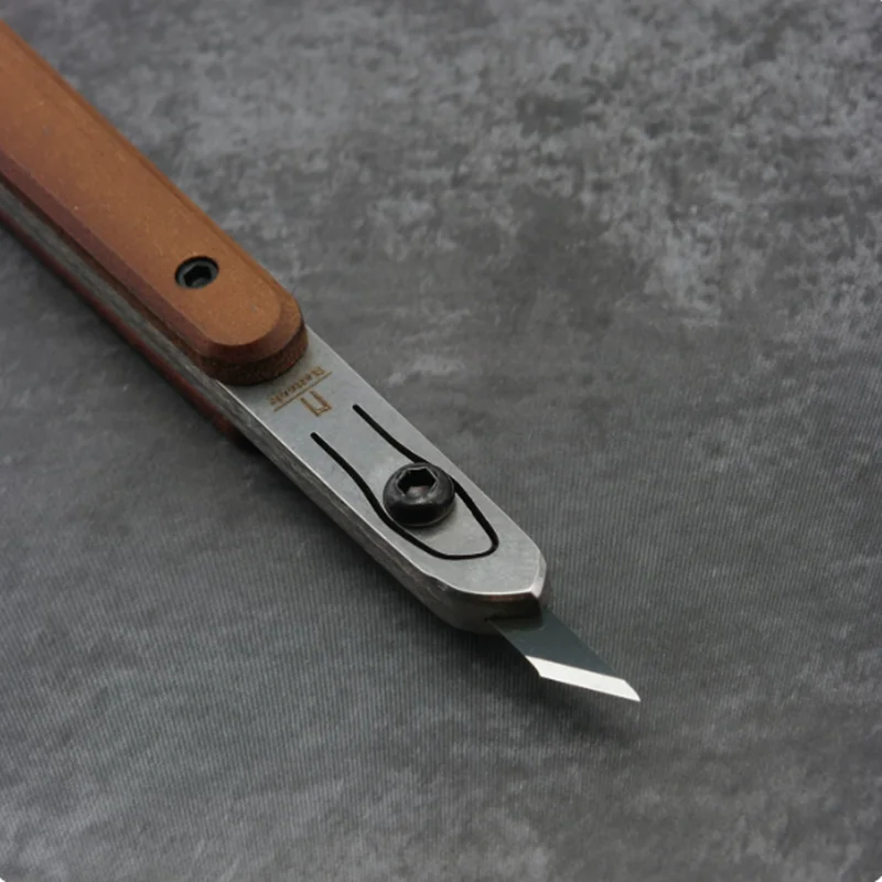 Nattools Leather Pen Knife - 304 Stainless Steel with Stonewash Finish & Walnut Handle, Replaceable Blade for Precision Carving