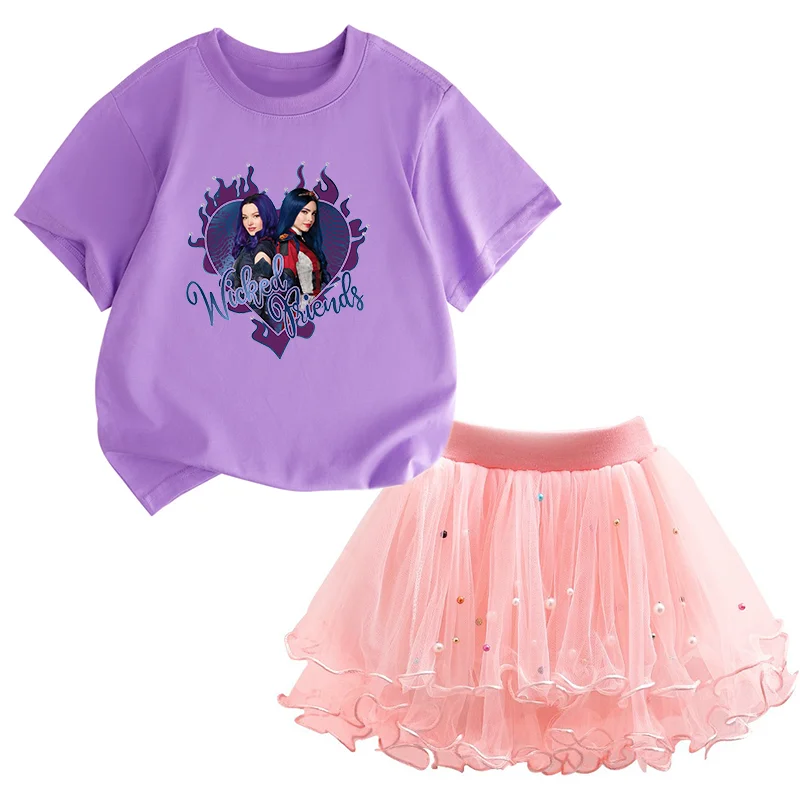 Afstammelingen 2 stks/set Meisje Jurk Kid Party Prinses Jurk T-shirt + Tutu Rok Zomer Outfits Ballet Pak Avond Verjaardag kleding