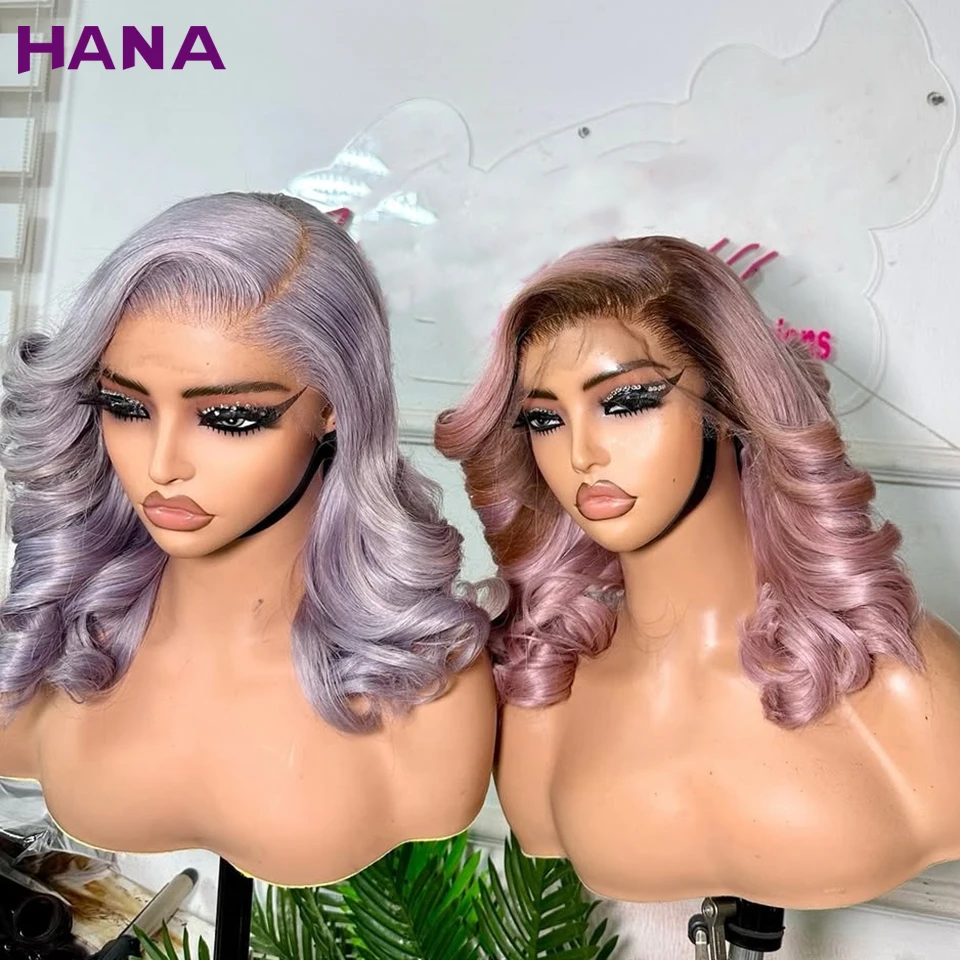 

Macaroon Colors Lace 13x4 Transparent Lace Frontal Wigs Pre-Plucked Remy Short Bob Body Wave Human Hair Wavy Wigs For Women
