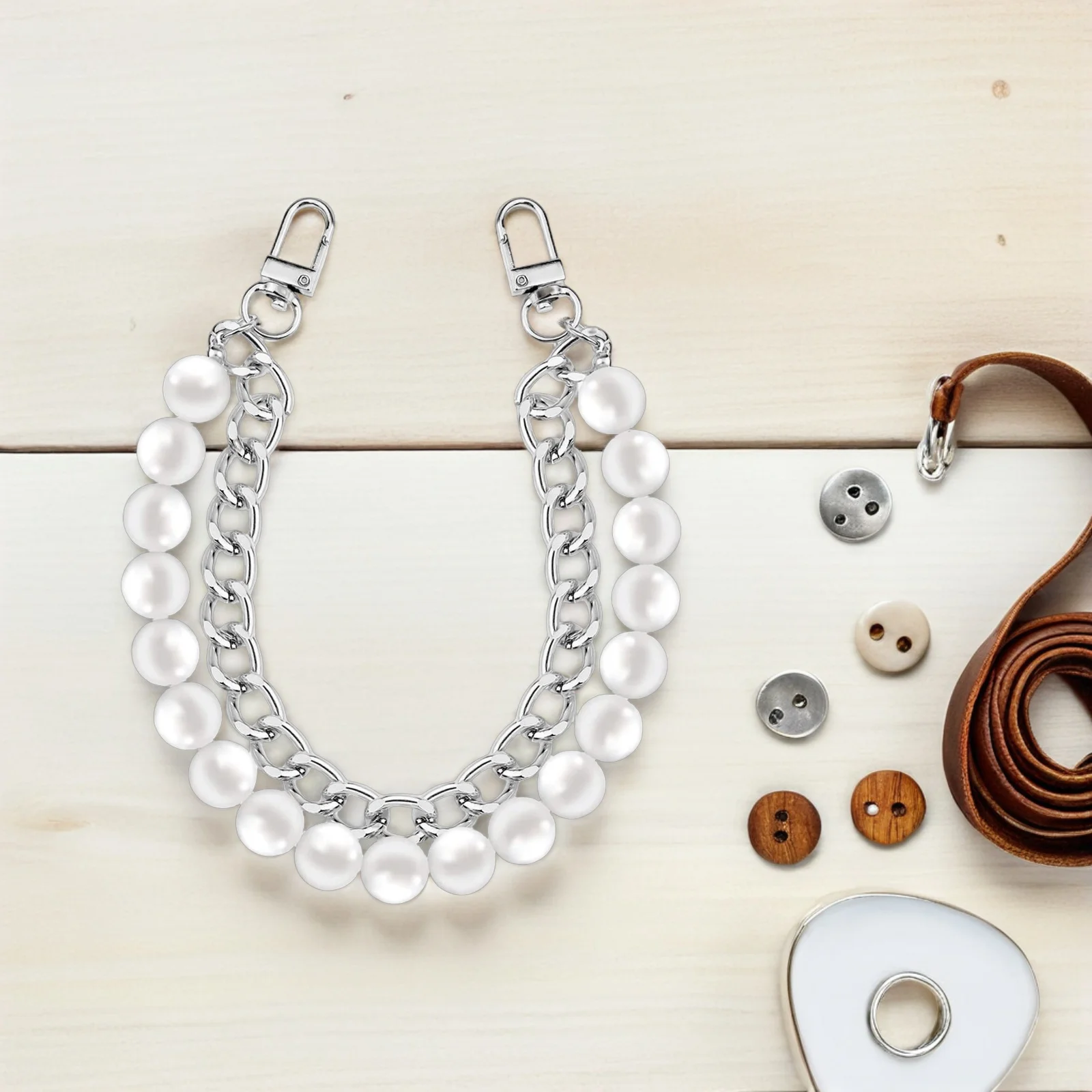 

2Pcs Bag Extension Chain Faux Pearl Decorative Purse Strap Replacement Extender Metal Buckle Wallet Making Supplies Versatile